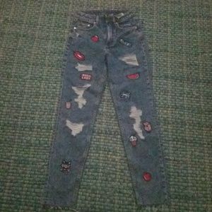 Distressed Patched Jeans